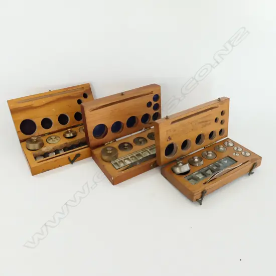 3 CASED SETS OF SMALL CHEMICAL BALANCE WEIGHTS